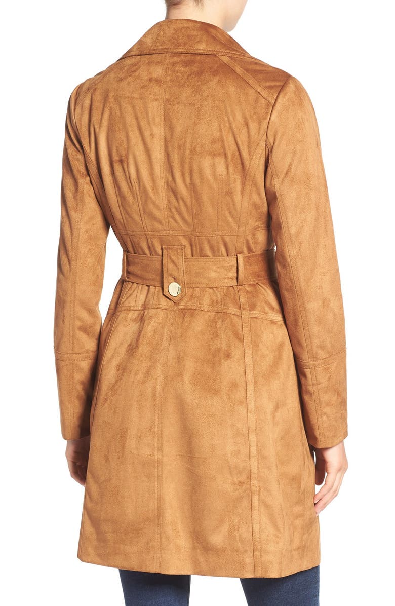 GUESS Faux Suede Double Breasted Trench Coat, Alternate, color, 