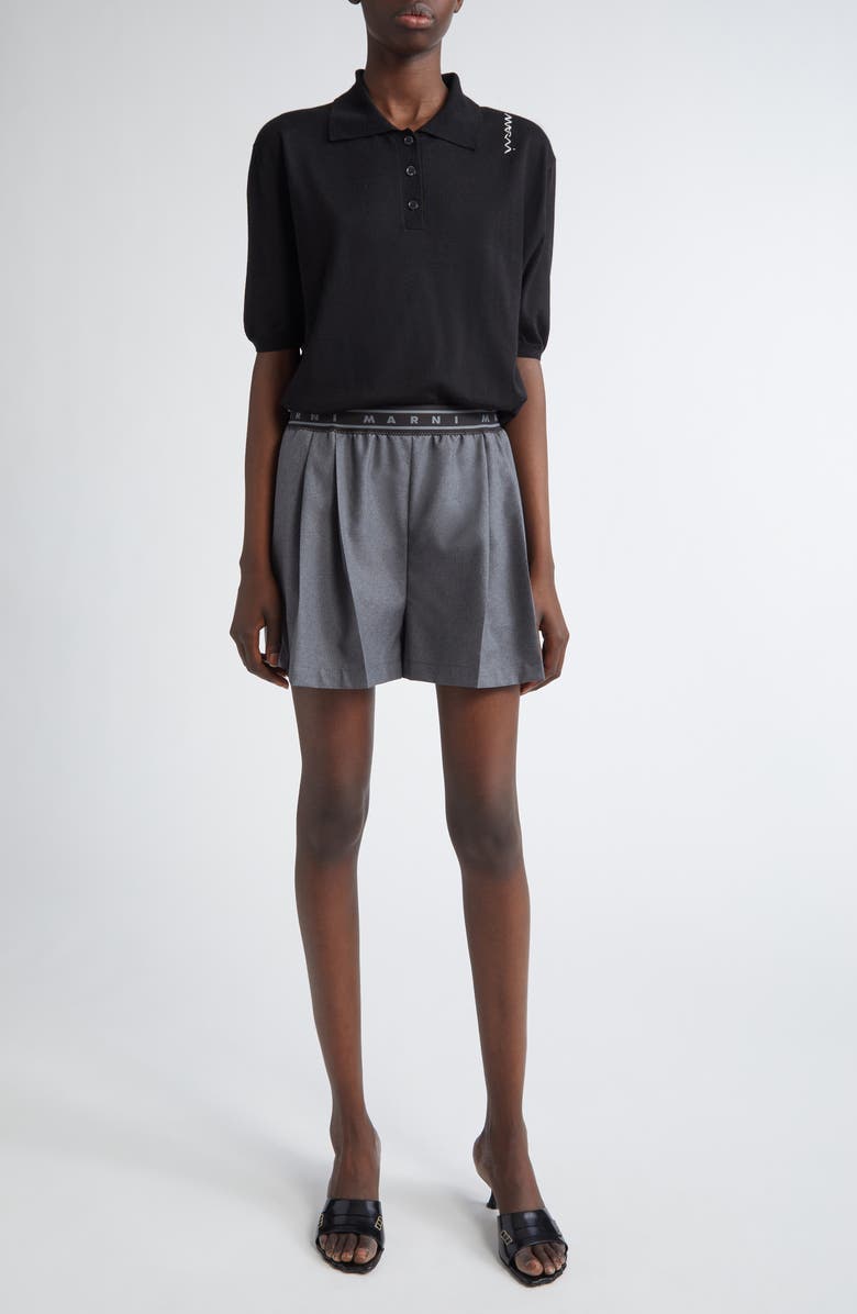 Marni Embroidered Logo Oversize Virgin Wool & Silk Polo Sweater, Alternate, color, 