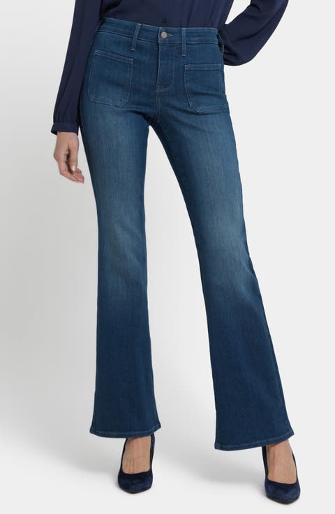 Ava Patch Pocket Mid Rise Flare Jeans (Hugo Rain)