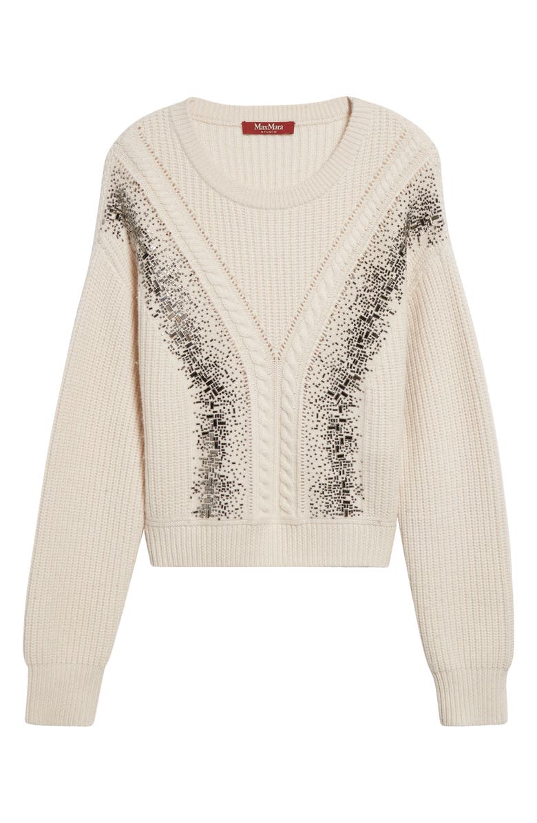 Max Mara Studio Lessy Crystal Embellished Cable Stitch Virgin Wool Sweater, Alternate, color, 