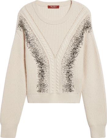 【送料&関税込】Max Mara Studio Embroidered Wool Frinestd Ca Max Mara Studio Lessy Crystal Embellished Cable Stitch