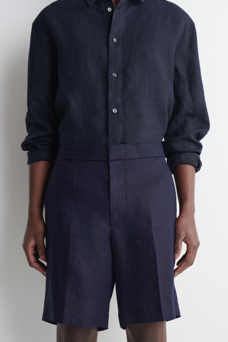Tailored Linen Shorts, Alternate, color, NAVY
