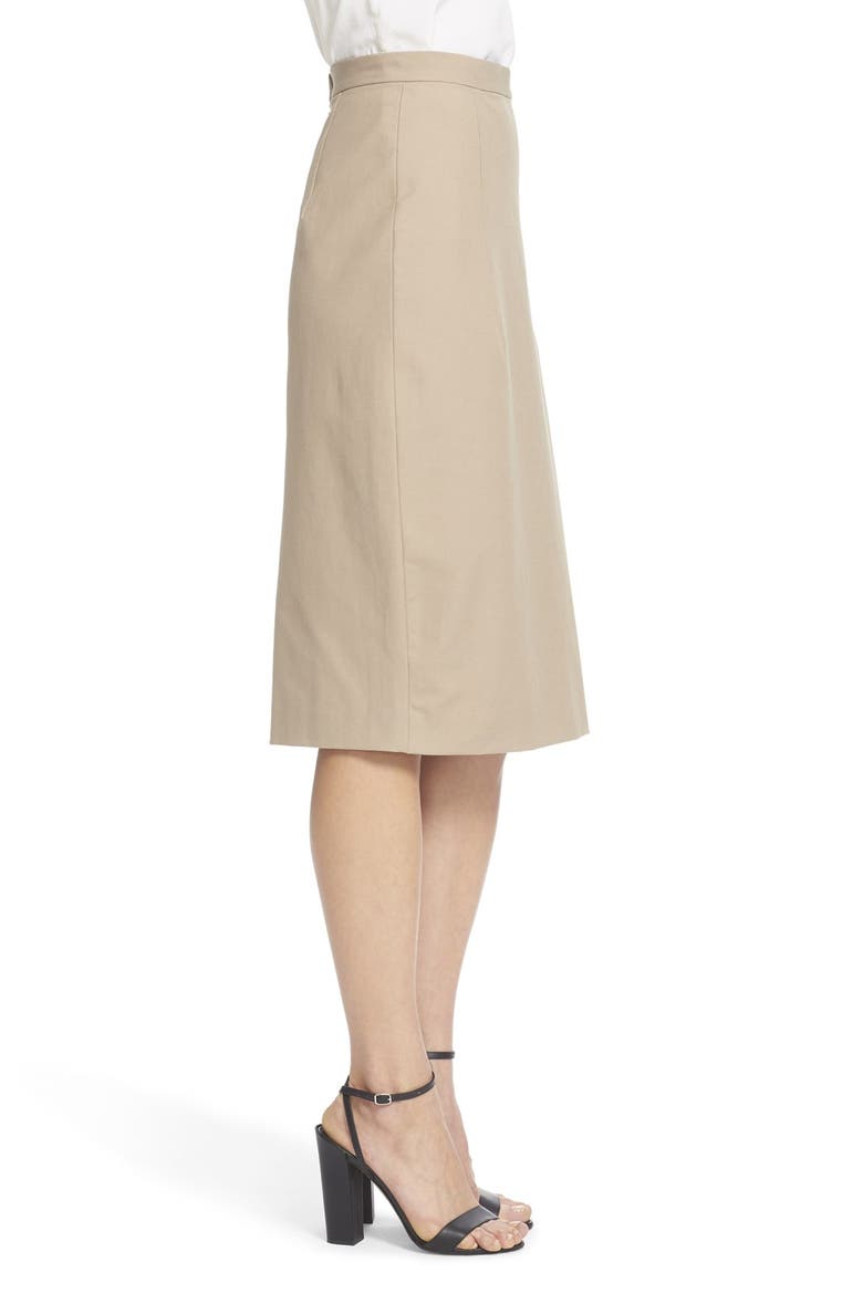 'Hemdall' Stretch Cotton Midi Skirt, Alternate, color, SAND KHAKI
