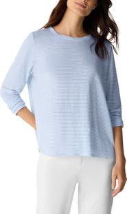 Eileen Fisher Stripe Organic Linen Long Sleeve T-Shirt