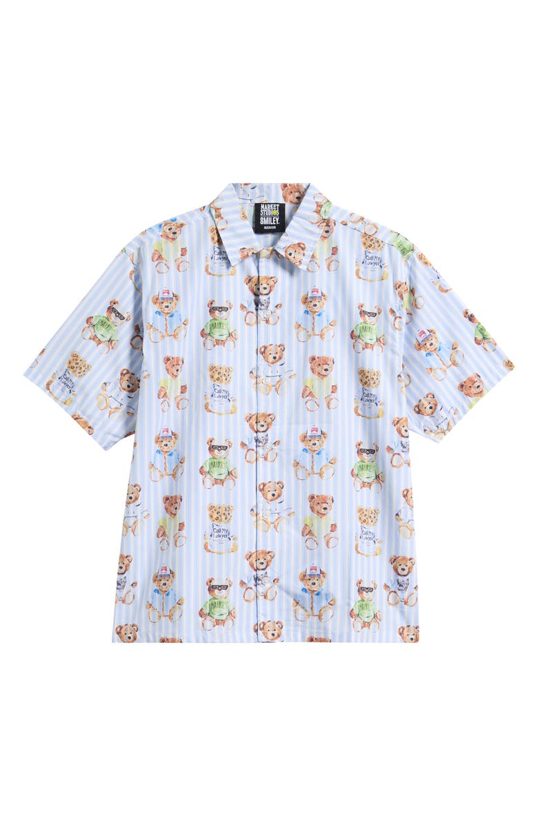 MARKET Stripe Teddy Graphic Button-Up Shirt, Main, color, Blue Multi