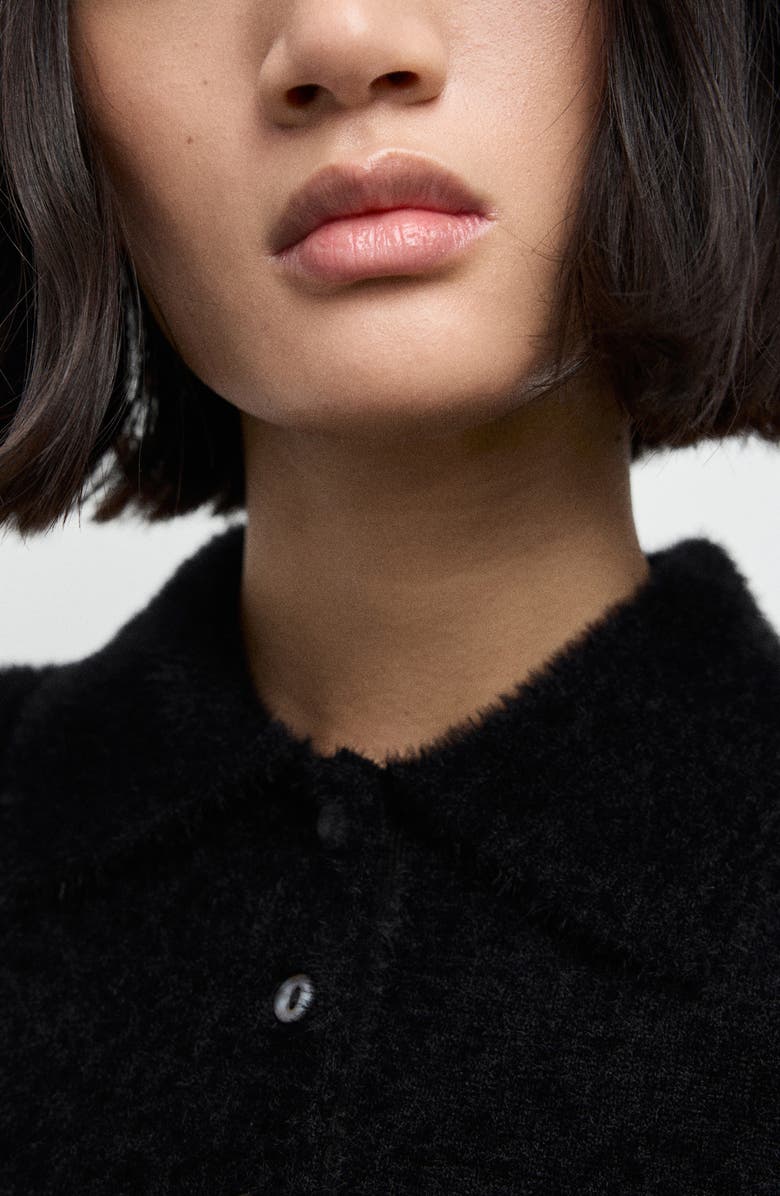 MANGO Faux Fur-Effect Polo Sweater, Alternate, color, Black