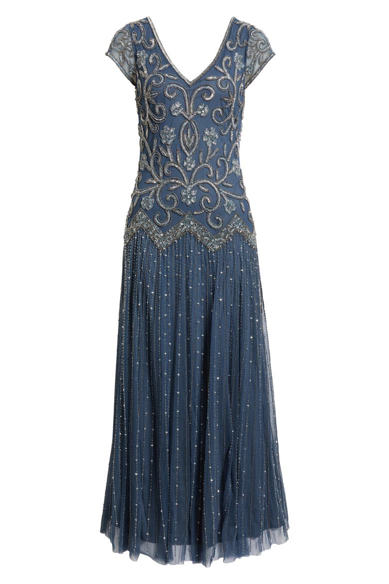 Beaded Chiffon Gown, Alternate, color, GREY