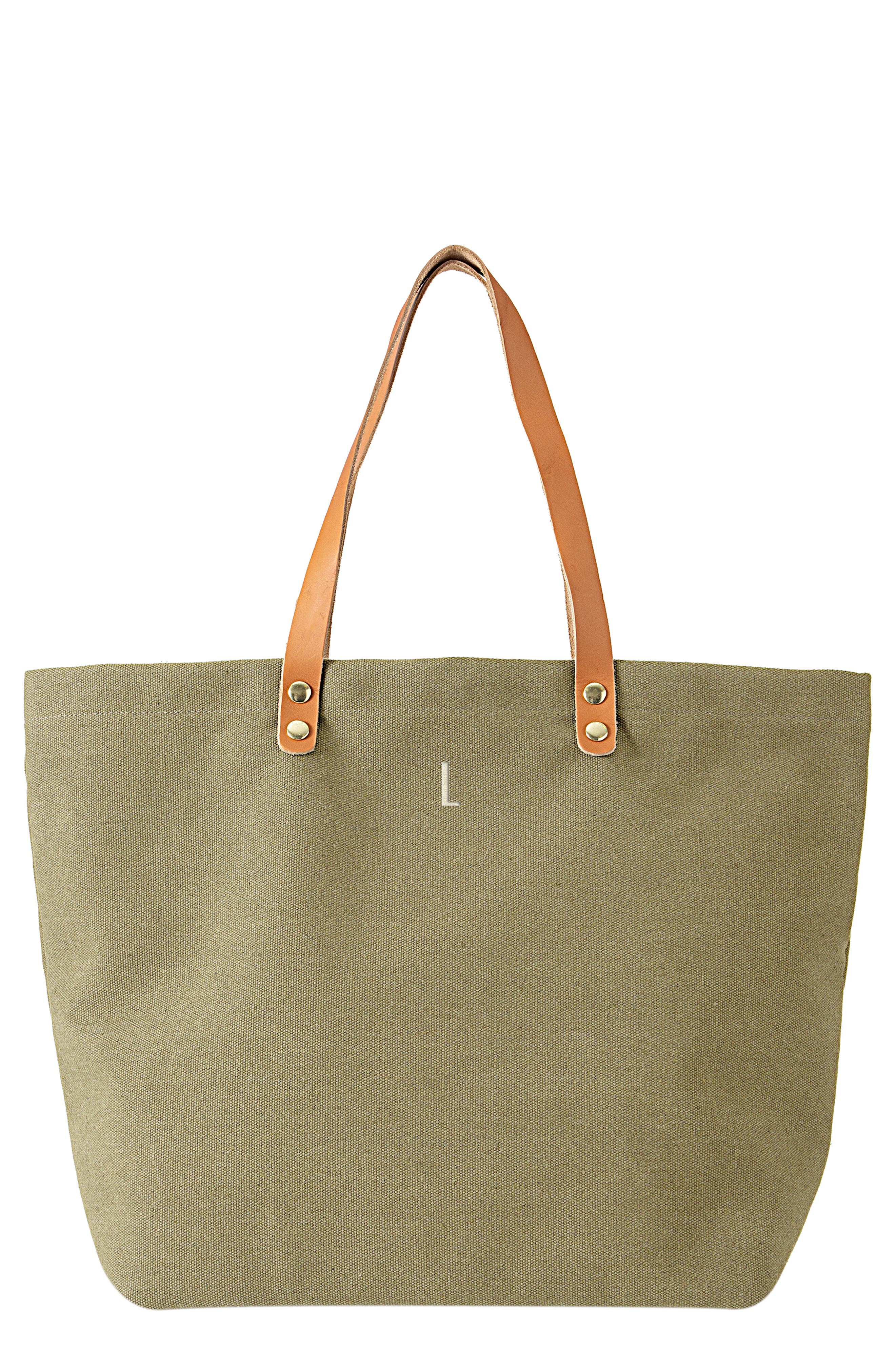 Monogram Washed Canvas Tote, Main, color, LIGHT GREEN-L