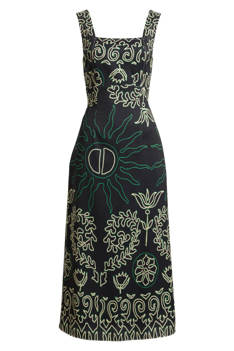 Enza Floral Print A-Line Dress, Alternate, color, BLACK/ GREEN