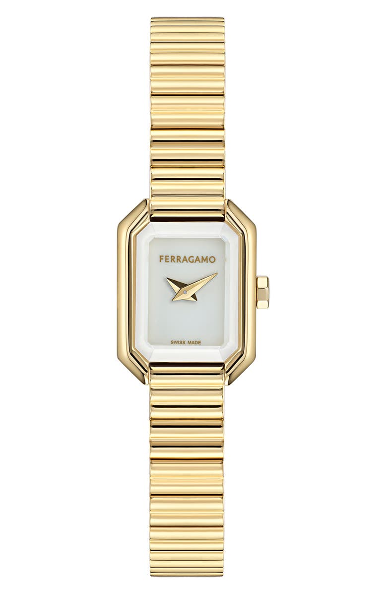 FERRAGAMO Crystal Petite Bracelet Watch, 15mm x 20mm, Main, color, Ip Yellow Gold/White