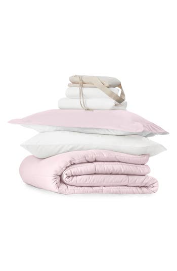 Homespun Ultimate College Essentials Bedding Bundle. In Blush/white