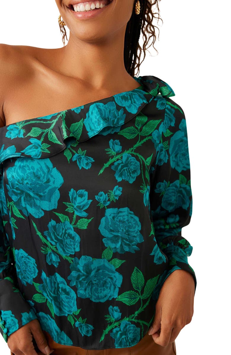 Free People These Nights Floral One-Shoulder Satin Top, Alternate, color, 