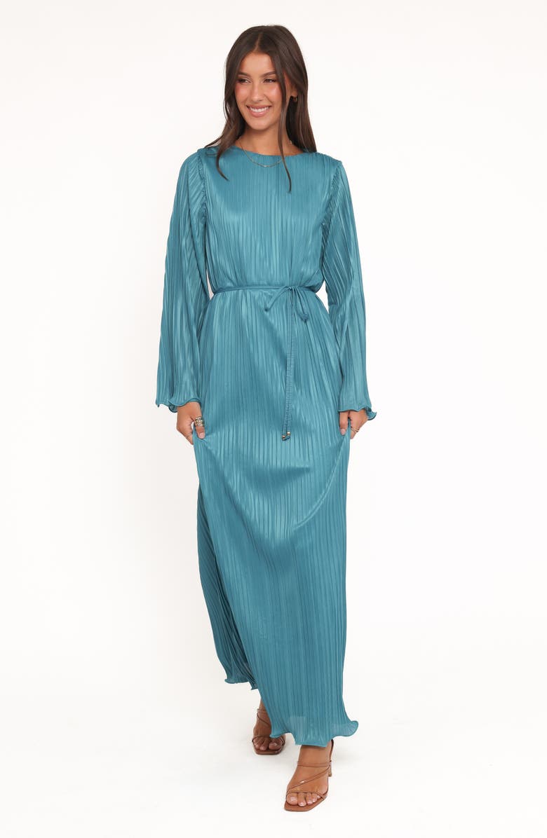 Petal & Pup Armena Pleated Long Sleeve Dress, Alternate, color, Teal