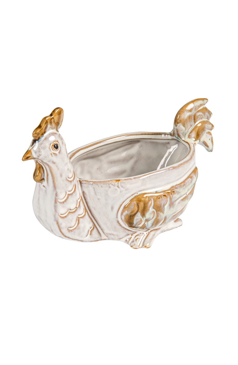 Storied Home Stoneware Chicken Shaped Sponge Holder/Soap Dish with Reactive Glaze, White, Main, color, White
