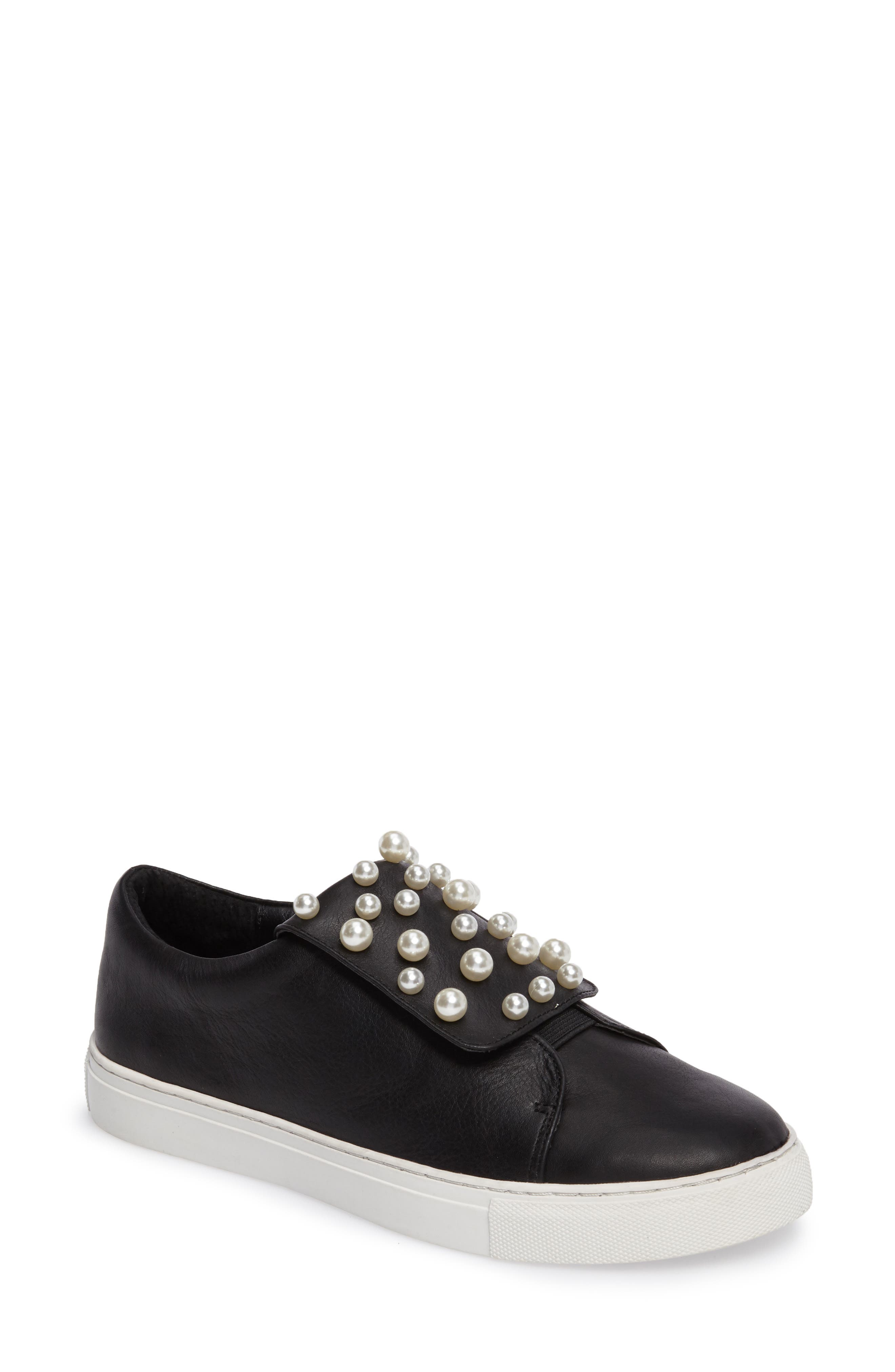 Hadi Imitation Pearl Embellished Platorm Sneaker, Main, color, BLACK