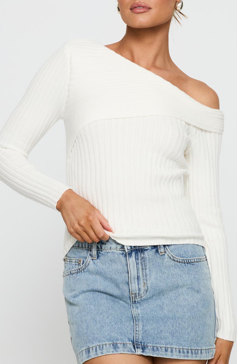Princess Polly Jaybell One-Shoulder Rib Sweater, Main, color, 