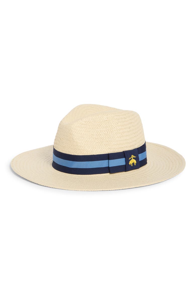 Stripe Grosgrain Band Fedora, Main, color, NATURAL/ NAVY/ SKY