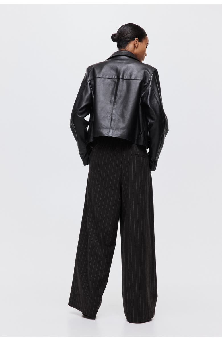 H&M Wide-leg pull-on pants, Alternate, color, Dark Brown/Pinstriped