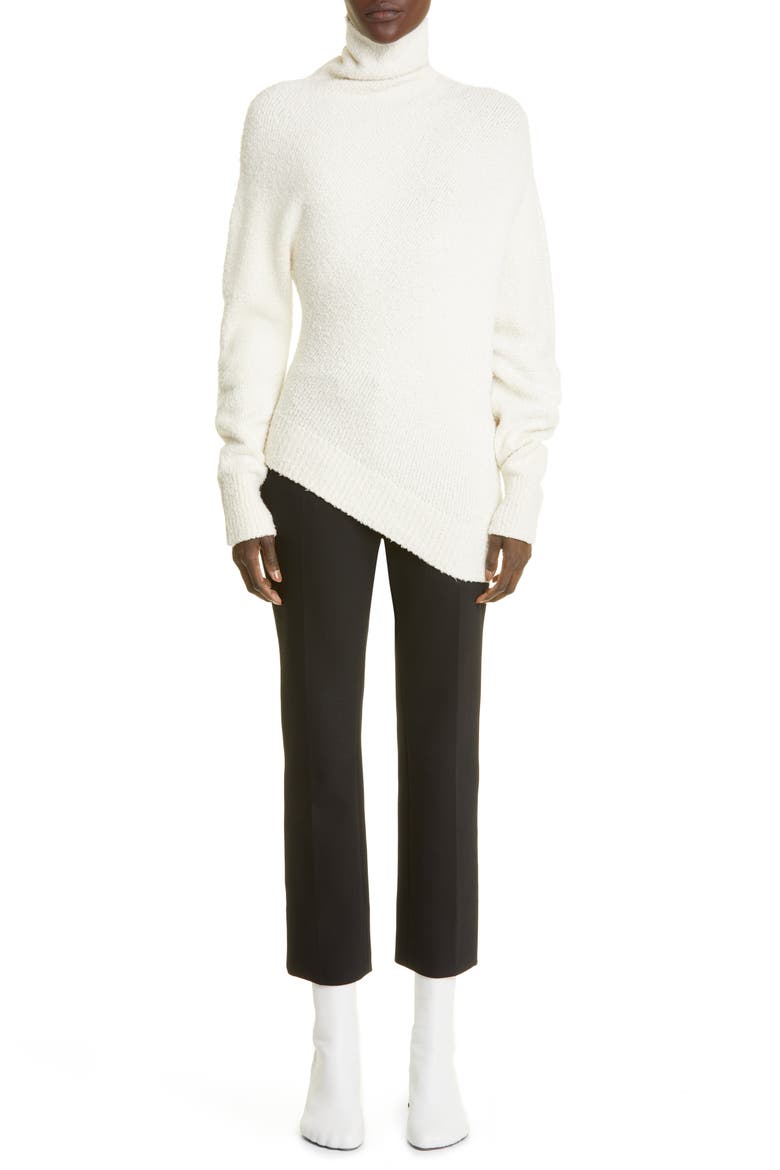 Asymmetric Hem Merino Wool Blend Bouclé Sweater, Alternate, color, ECRU