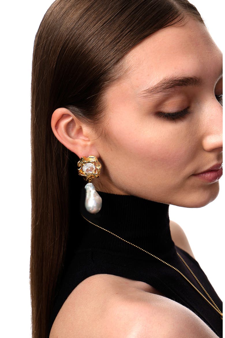 Lola Baroque Pearl Drop Earrings, Alternate, color, GOLD - CRYSTAL