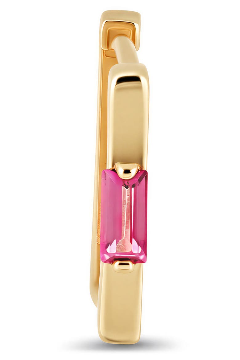 14K Gold Color Square Huggie Hoop Earrings, Alternate, color, 14K YELLOW GOLD/ PINK TOPAZ