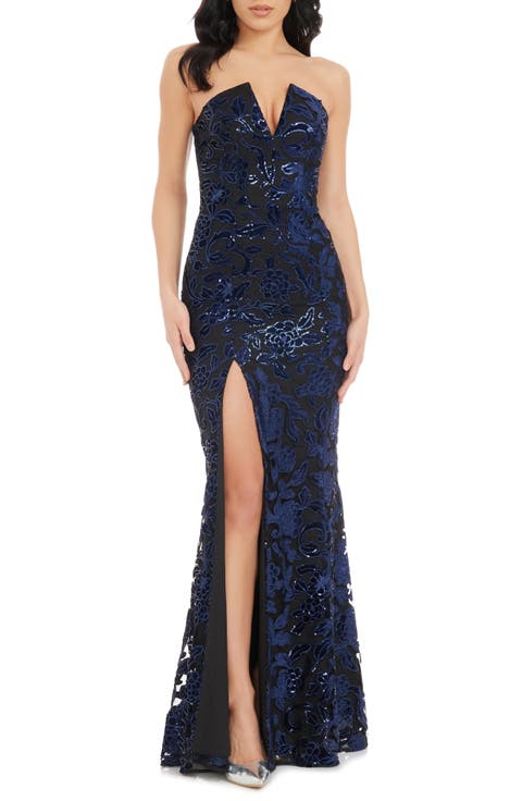 Fernanda Floral Sequin Strapless Evening Gown