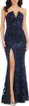 Dress the Population Fernanda Floral Sequin Strapless Evening Gown