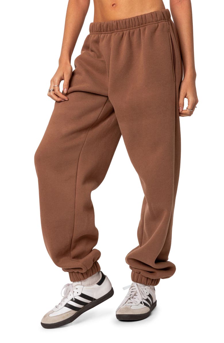 EDIKTED Clark Oversize Cotton Blend Sweatpants, Alternate, color, Brown