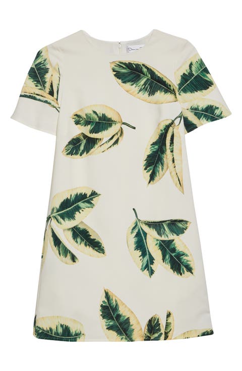 Ficus Leaves Wool Blend Shift Dress