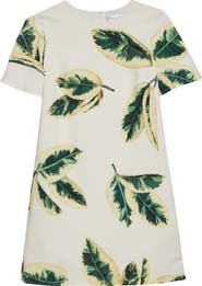 Oscar de la Renta Ficus Leaves Wool Blend Shift Dress