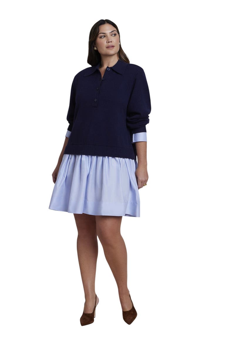 Twofer Mini Shirt Dress (plus), Main, color, BLUE AND NAVY