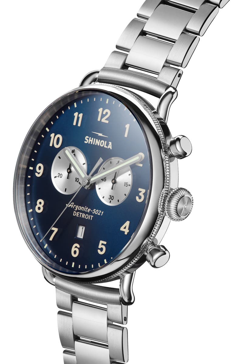 Shinola The Canfield Chronograph Bracelet Watch, 43mm, Alternate, color, Midnight Blue/ Silver