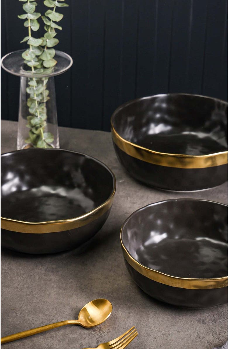Stone Lain Florian Porcelain 3-Piece Serving Bowl Set, Alternate, color, Black