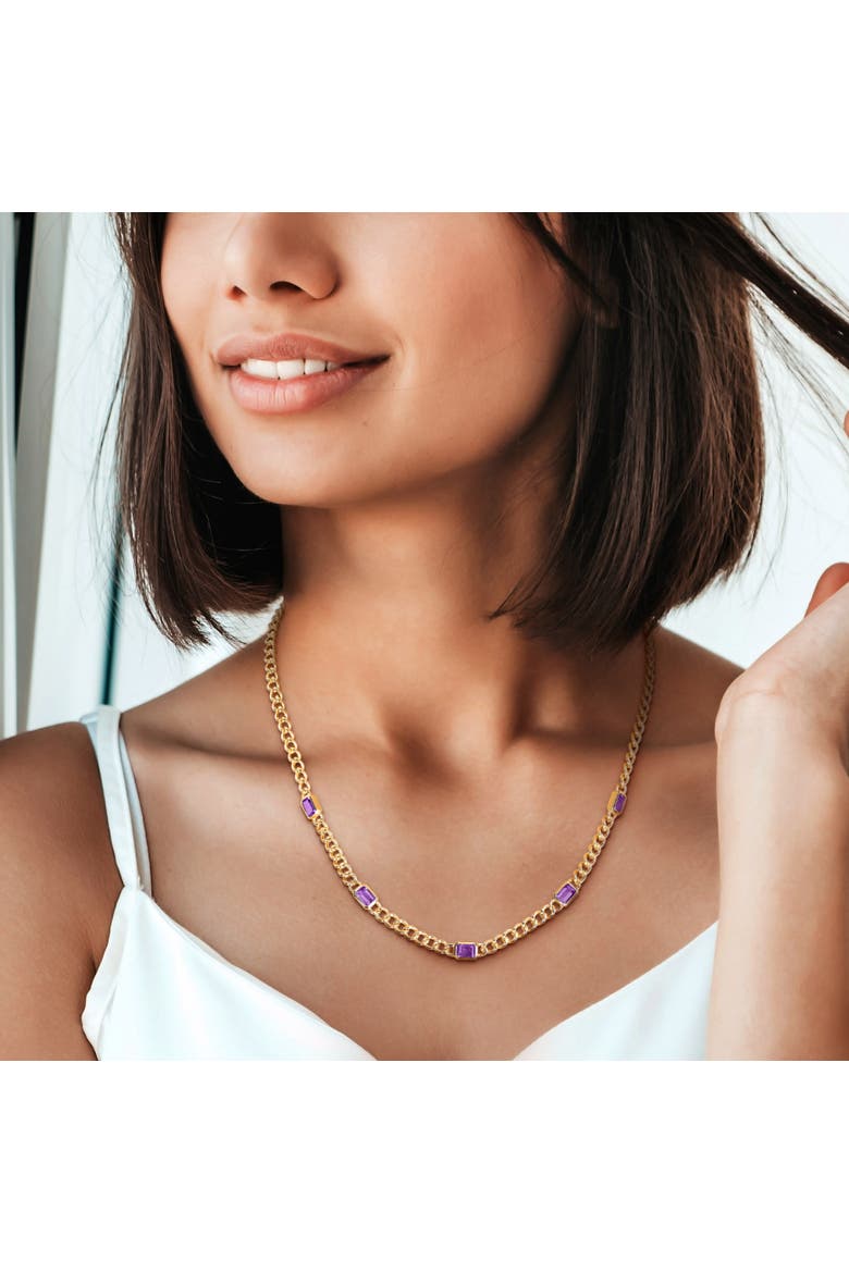 Birthstone Curb Link Station Necklace 14k, Alternate, color, Amethyst