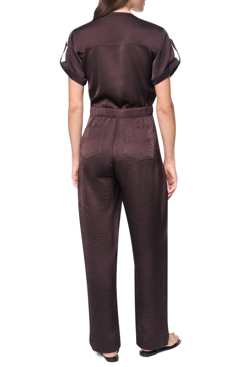 Drawstring Waist Hammered Satin Jumpsuit, Alternate, color, TOBACCO