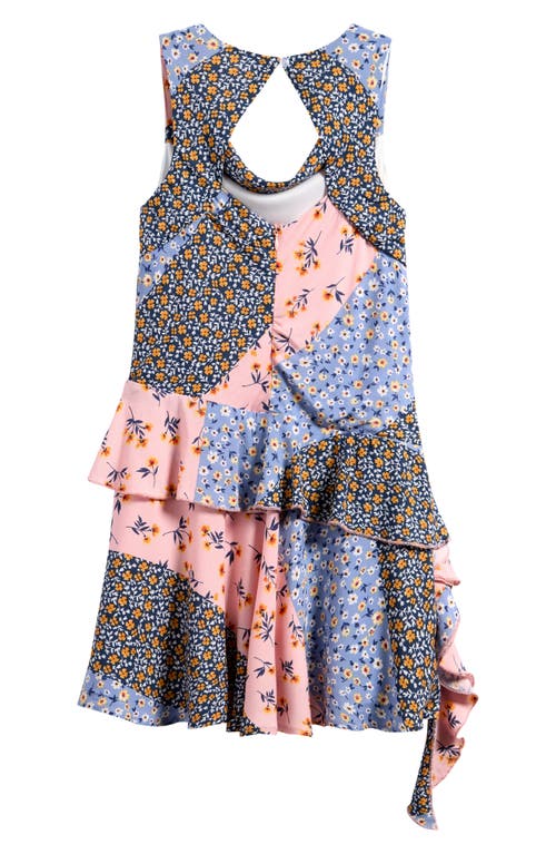 Shop Truly Me Kids' Ruffle Cowl Neck Dress In Pink Multi