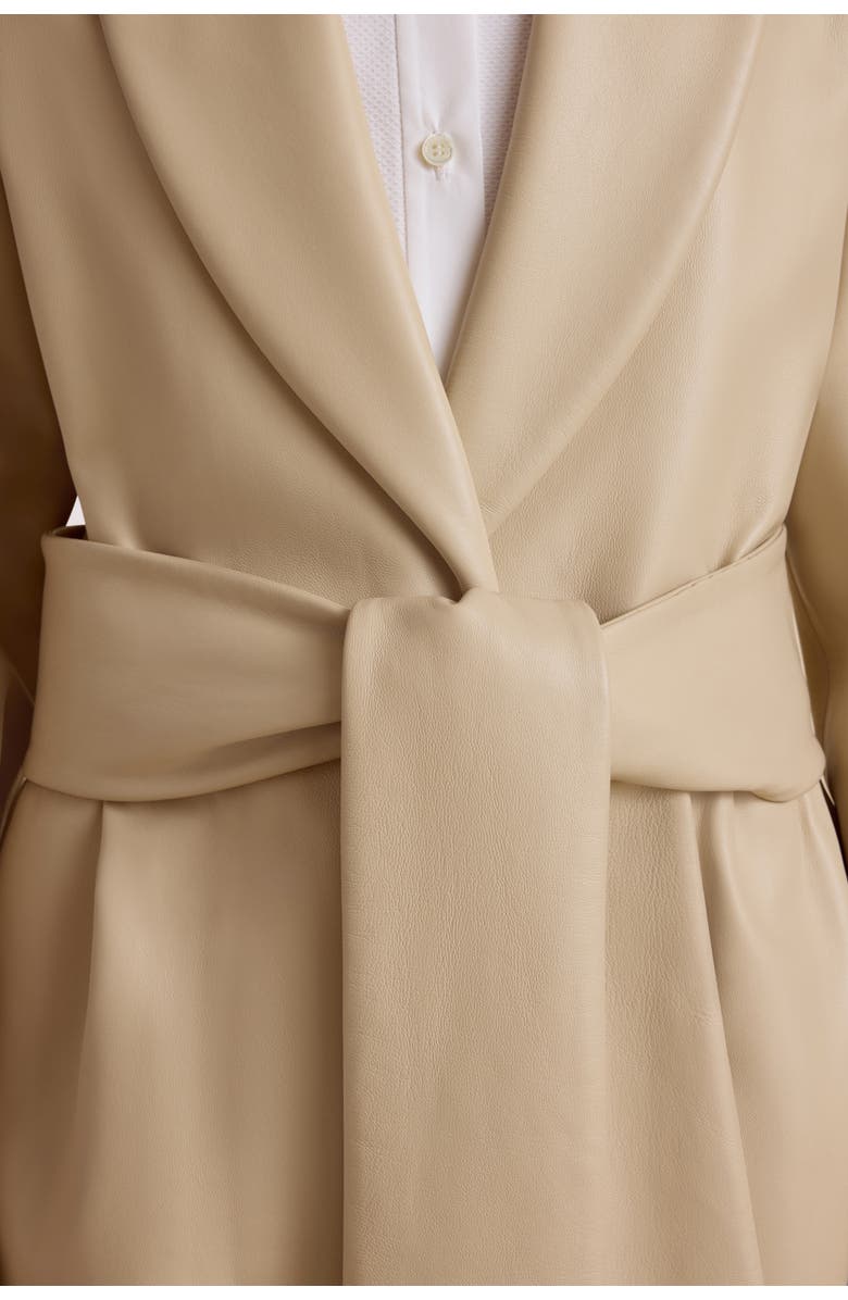 Marina Moscone Belted Robe de Chambre Leather Coat, Alternate, color, Fresco