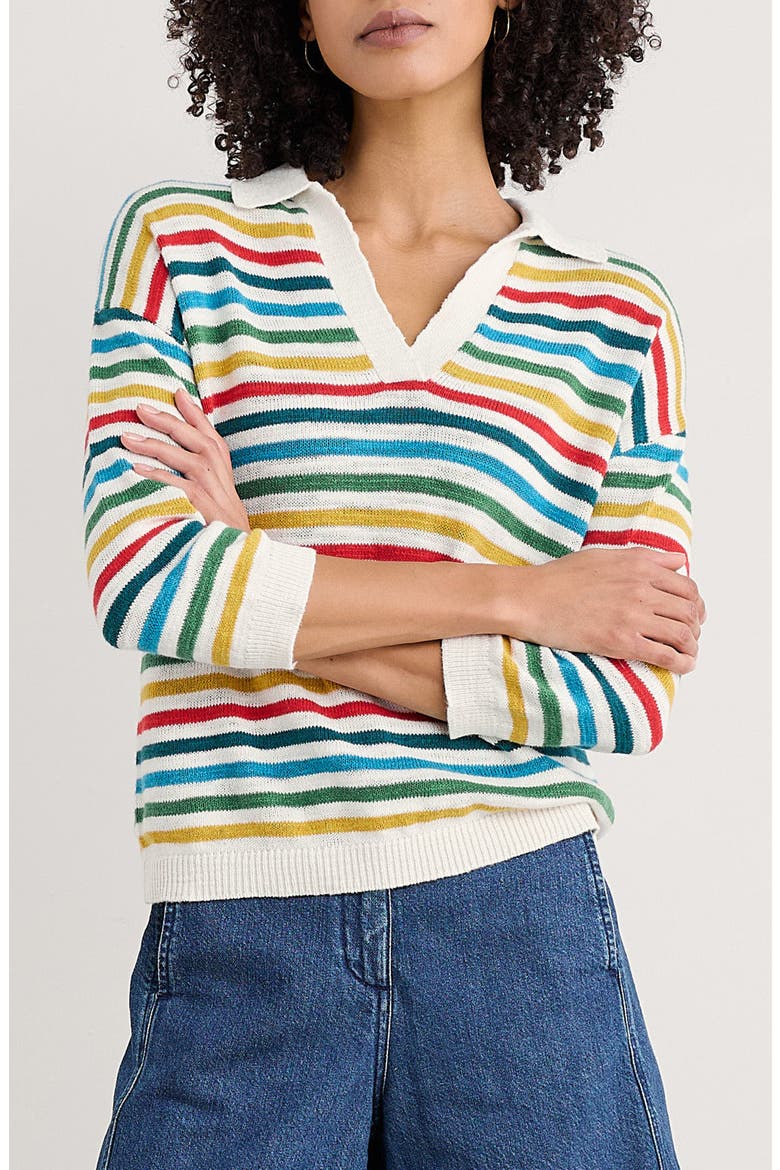 Gwynver Stripe Johnny Collar Sweater, Main, color, KNIT MINI CORNISH RASPBERRY