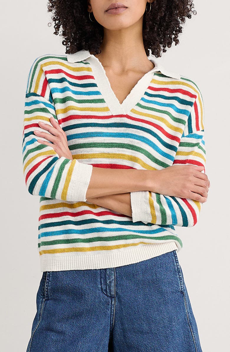 Seasalt Cornwall Gwynver Stripe Johnny Collar Sweater, Main, color, Knit Mini Cornish Raspberry