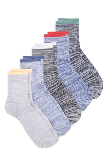Nordstrom Rack Assorted 5-pack Color Tip Marl Quarter Socks In Navy Multi