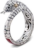 SAMUEL B. Sterling Silver & 18K Yellow Gold Coral Detail Bypass Snake Ring