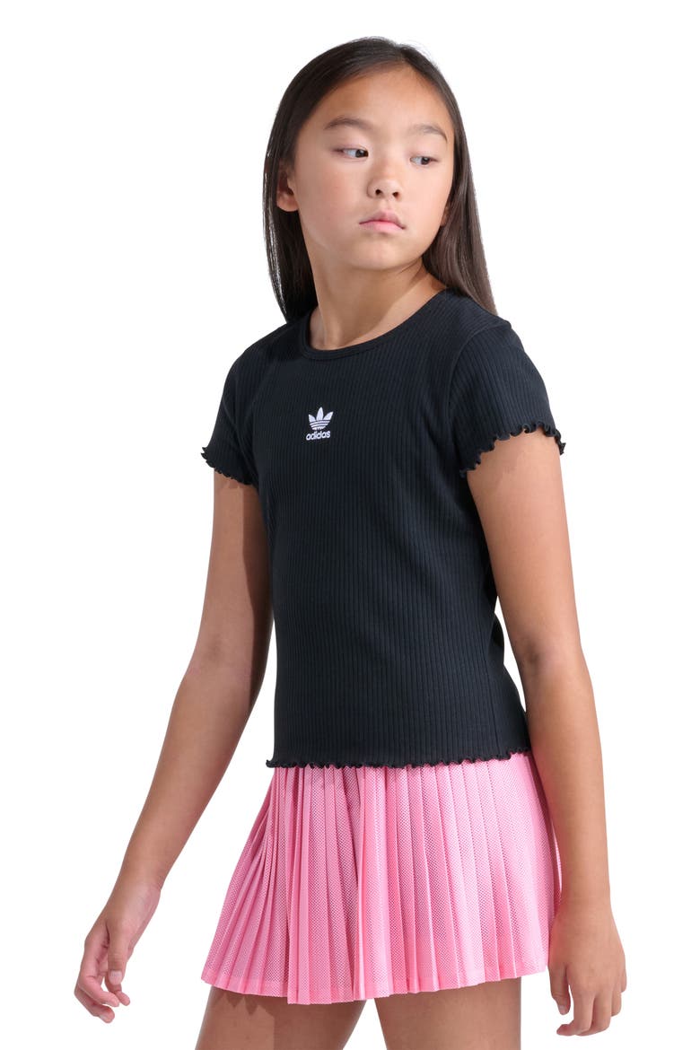 Kids' Lettuce Edge Cotton Rib T-Shirt, Alternate, color, BLACK