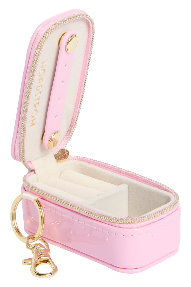 Mini Travel Jewelry Case Key Chain, Alternate, color, PINK- GOLD LOVE