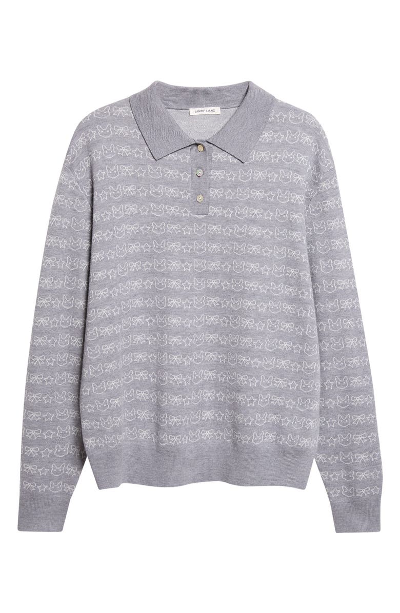 Sandy Liang Woods Merino Wool Polo Sweater, Alternate, color, Heather Grey