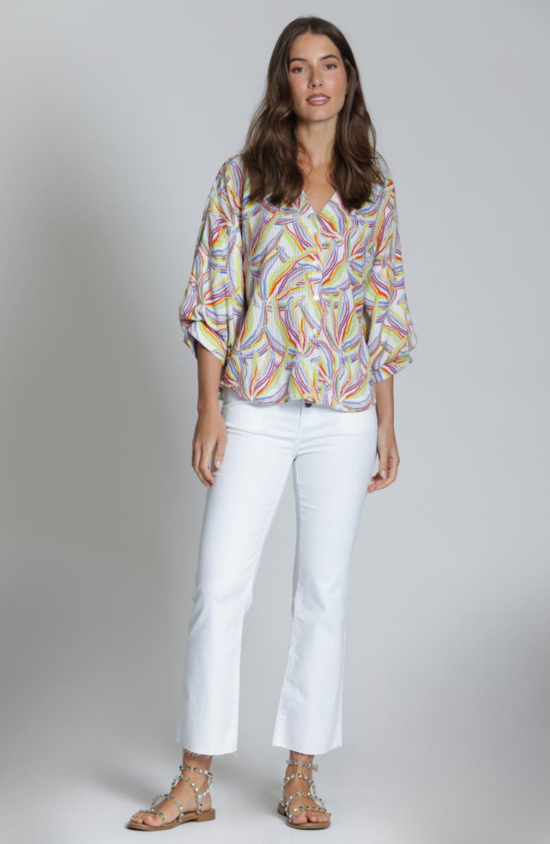 APNY Blouson Sleeve Cotton Blend Button-Up Shirt, Alternate, color, Blue Multi