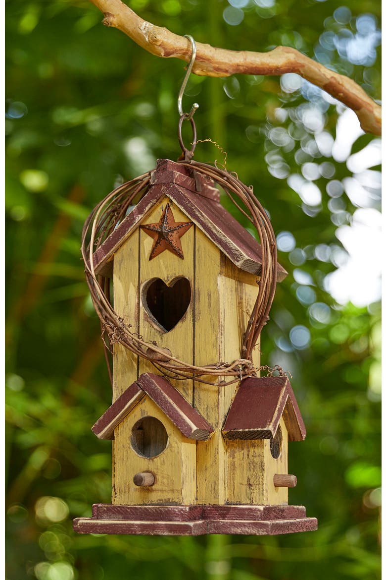 Solid Wood Cottage Decorative Outdoor Garden Birdhouses, Alternate, color, Yellow