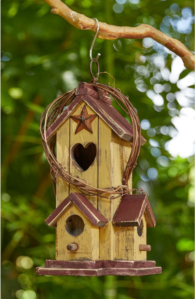 Glitzhome Solid Wood Cottage Decorative Outdoor Garden Birdhouses, Alternate, color, Yellow