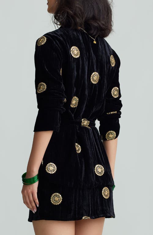 Holichic Nala Embroidered Velvet Blazer In Black