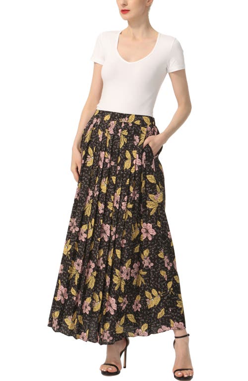 Kimi & Kai Print Box Pleat Maxi Skirt In Pink Yellow