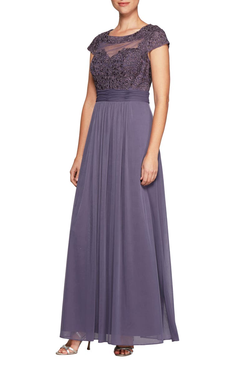 Embroidered A-Line Gown, Main, color, WISTERIA